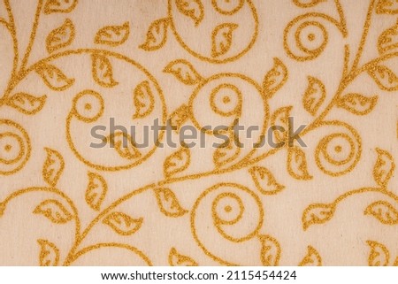 Unique White Background with Beautiful curvy yellow orange pattern. Flower like texture with vignette. Space in centre. Elegant smooth decorative modern design surface.