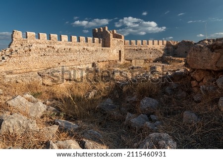 Well-preserved ruins of the ancient Greek fortress Larisa with stone walls and towers, Argos, Greece Royalty-Free Stock Photo #2115460931