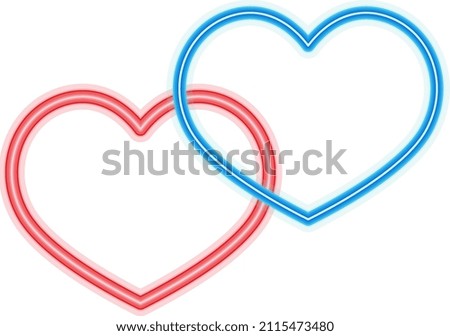 Neon light hearts on white background illustration