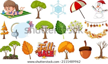 Set of four seasons trees and nature objects illustration