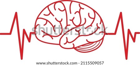 The brain has a red signal on white background illustration
