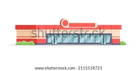 Supermarket building exterior with panoramic glass doors and windows isometric vector illustration. Urban store hypermarket customers grocery service commercial city architecture isolated Royalty-Free Stock Photo #2115518723