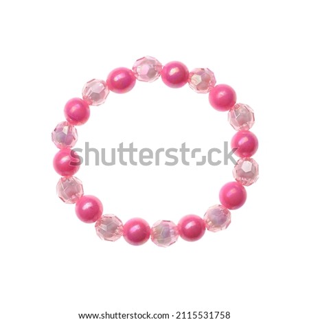 Beautiful handmade beaded bracelet isolated on white, top view Royalty-Free Stock Photo #2115531758