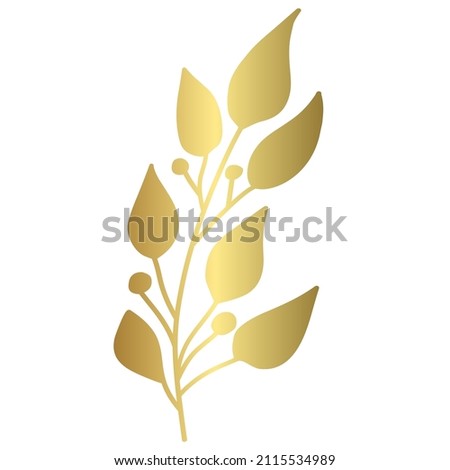 Decorative branch with golden leaves and berries. Plant with color gradient isolated on white background. Vector illustration. Royalty-Free Stock Photo #2115534989