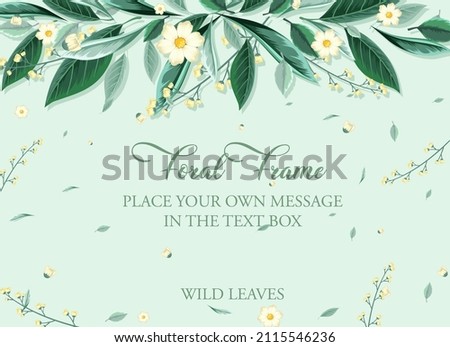 Horizontal card template with flowers and foliage  illustration