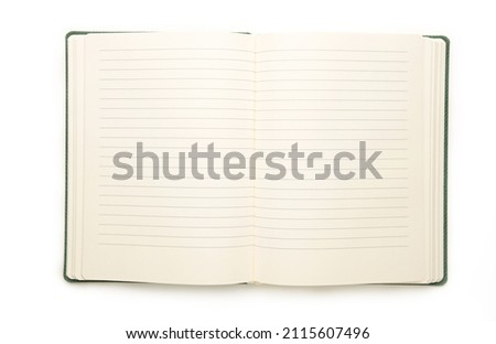 Blank open notepad isolated on white background. Top view