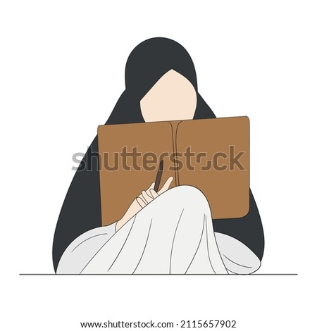 illustration of a woman hiding half of her face behind a book