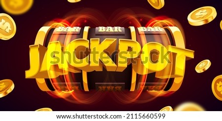 Golden slot machine wins the jackpot. 777 Big win concept. Casino jackpot. Vector illustration Royalty-Free Stock Photo #2115660599