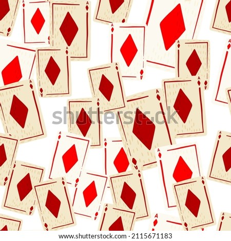 Game cards diamonds seamless pattern. Design gambling. Repeated texture in doodle style for fabric, wrapping paper, wallpaper, tissue. Vector illustration.