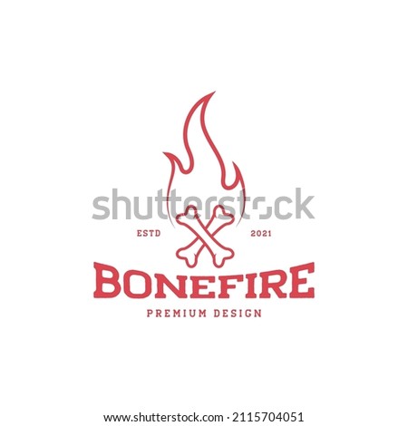 colored vintage cross bones with fire flame logo design, vector graphic symbol icon illustration