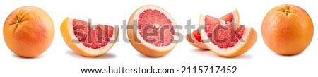 Grapefruit and grapefruit half isolated on white background. Clipping path grapefruit. Grapefruit collection macro studio photo Royalty-Free Stock Photo #2115717452