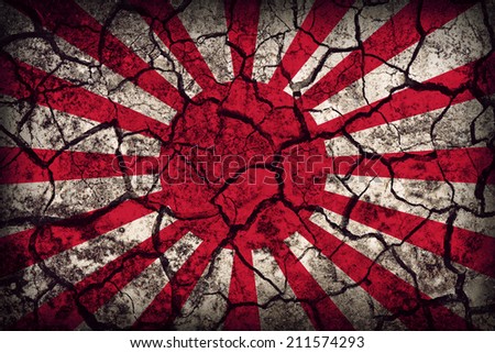 The Imperial Japanese Army flag pattern on the crack soil texture ,retro vintage style