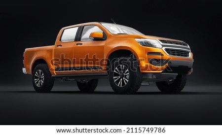 Orang pickup car on a white background. 3d rendering