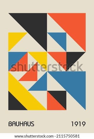 Minimal vintage 20s geometric design posters, wall art, template, layout with primitive shapes elements. Bauhaus retro pattern background, vector abstract circle, triangle and square line art. 