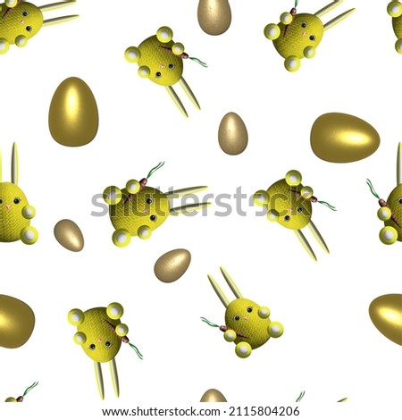 pattern with Easter bunnies and golden eggs. suitable for Easter-themed coverings, bedding, textiles, fabric, curtains, wallpapers, basins, linen, etc.