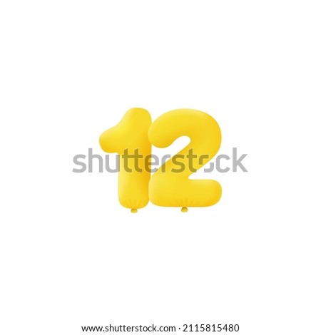 Yellow 3D number 12 balloon realistic 3d helium Yellow balloons. Vector illustration design Party decoration, Birthday,Anniversary,Christmas, Xmas,New year,Holiday Sale,celebration,carnival