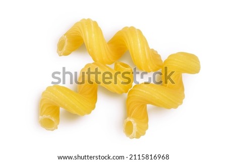 raw pasta cavatappi isolated on white background with clipping path and full depth of field. Top view. Flat lay Royalty-Free Stock Photo #2115816968