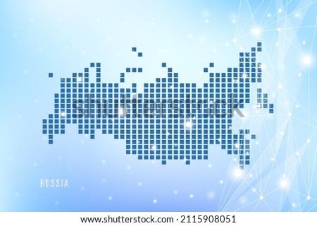 Abstract pixel map of Russia on blue Gradient Background, 3D Mesh Vector Polygon network connect.