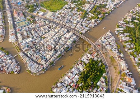 Royalty high quality free stock image. Panoramic view of Nga Bay city, Hau Giang province, Viet Nam from above