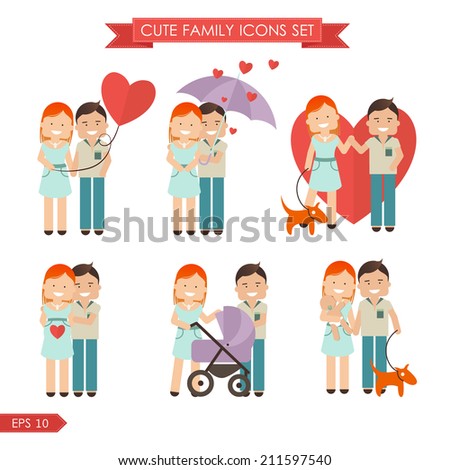 Stock vector set of cute  family  icons for your design