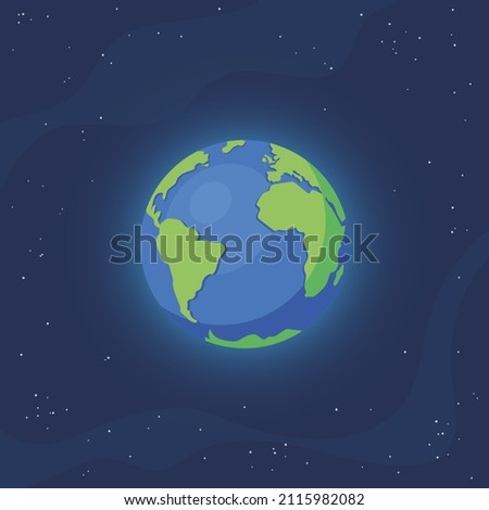 Cosmic Earth view. Eath Planet in Space with Lights. Realistic Universe. Cosmos Background. Vector illustration