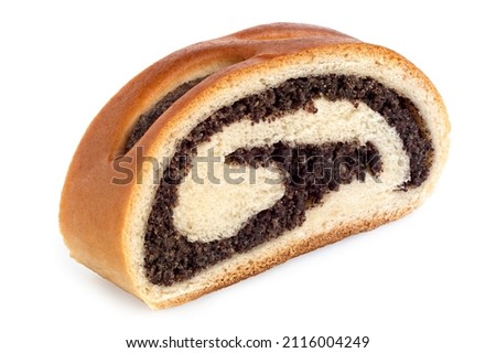 Slice of Czech poppy seed strudel isolated on white.