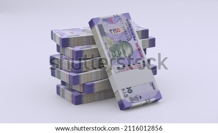 Indian Rupee 100 Currency Note Bundles - 3D Illustration Royalty-Free Stock Photo #2116012856