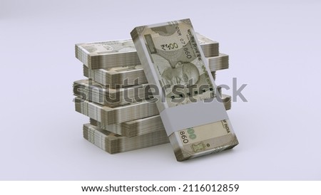 Indian Rupee 500 Currency Note Bundles - 3D Illustration Royalty-Free Stock Photo #2116012859