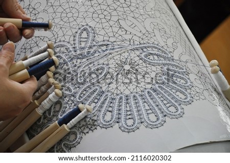 Vologda lace. Handmade. Needlework. Vologda. Russia Royalty-Free Stock Photo #2116020302