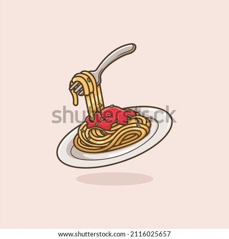 spaghetti cute cartoon. vector illustration for mascot logo or sticker Royalty-Free Stock Photo #2116025657