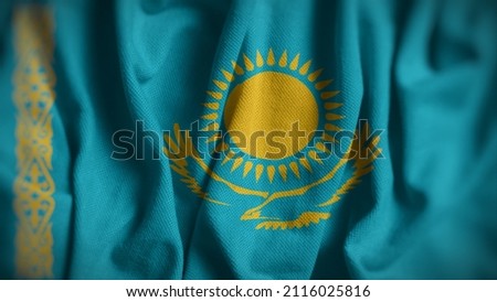 Close up of the Kazakhstan flag. Kazakhstan flag of background. Flag of Kazakh.