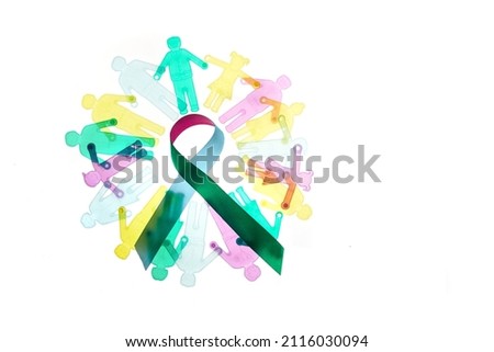 Rare Disease Day Background. Colorful awareness ribbon with group of people with rare diseases. Royalty-Free Stock Photo #2116030094