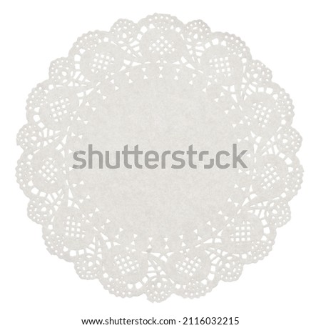 one round white napkin, large and detailed on a white background, a real photo of an isolated object Royalty-Free Stock Photo #2116032215