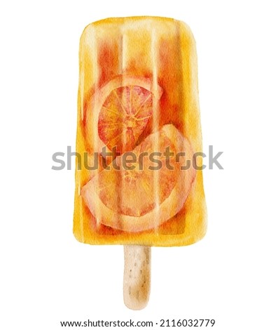 Watercolor orange ice cream hand drawn illustration