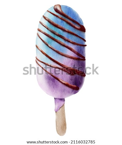 Watercolor violet ice cream hand drawn illustration