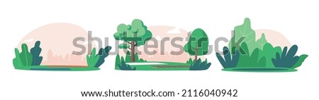 City Park with Yoga Mats on Grass, Urban Garden Place for Meditation and Outdoor Sport, Summer Landscape Background, Empty Public Area for Recreation With Trees and Lawn. Cartoon Vector Illustration Royalty-Free Stock Photo #2116040942
