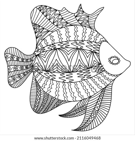 Fish with a pattern. Coloring book antistress. Children's coloring book. Vector illustration