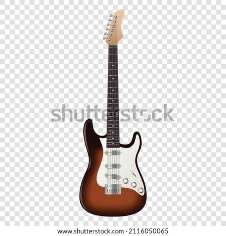 Modern electrical guitar isolated on transparent background. Realistic musical instrument classic design. Music and hobby concept. 3d vector illustration