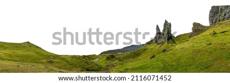 The Old Man Of Storr (Trotternish peninsula, Isle of Skye, Scotland, UK) isolated on white background Royalty-Free Stock Photo #2116071452