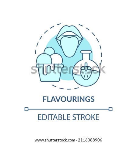 Flavourings turquoise concept icon. Natural and synthetic origin. Food additives abstract idea thin line illustration. Isolated outline drawing. Editable stroke. Arial, Myriad Pro-Bold fonts used Royalty-Free Stock Photo #2116088906