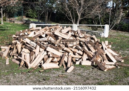 picture of a pile of firewood in a garden