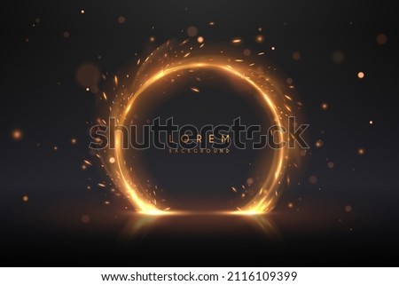 Abstract circle light motion effect with sparks on black background