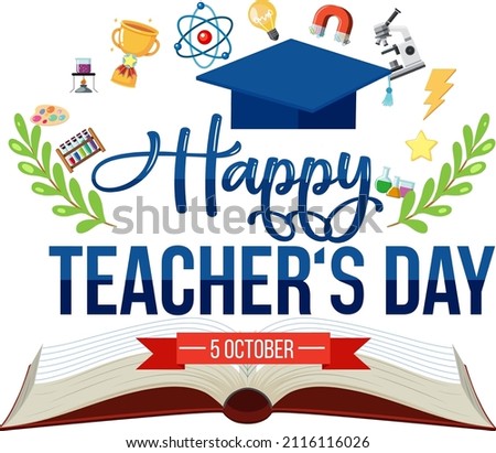 World teacher's day lettering banner with mortarboard hat illustration