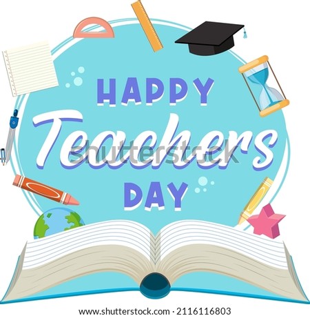 Happy Teacher's Day banner with school objects illustration