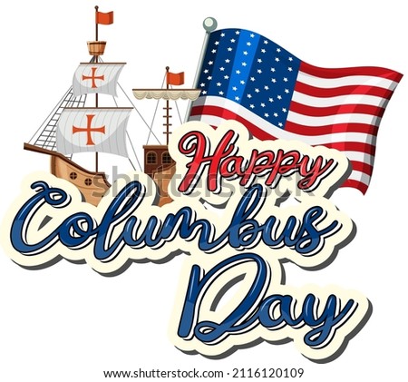 Happy Columbus day banner with flagship illustration