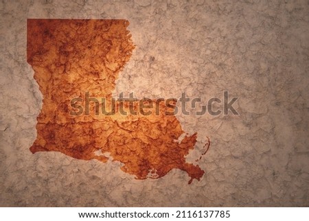 map of louisiana state on a old ancient vintage crack paper background