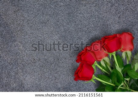 Valentines day greeting card with red rose flowers bouquet over background.