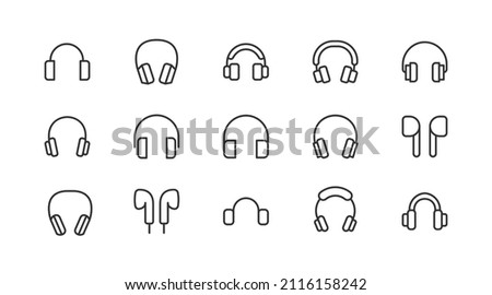 Premium pack of headphones  line icons. Stroke pictograms or objects perfect for web, apps and UI. Set of 20 headphones  outline signs.  Royalty-Free Stock Photo #2116158242