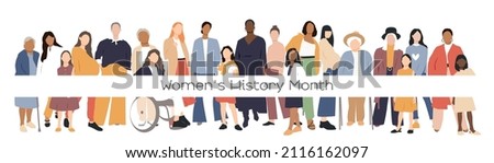 Women's History Month card. Flat vector illustration. Royalty-Free Stock Photo #2116162097