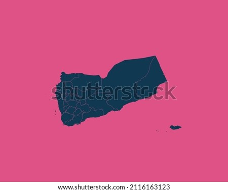 Modern Dark Blue Color High Detailed Border Map Of Yemen, Isolated on Pink Background Vector Illustration